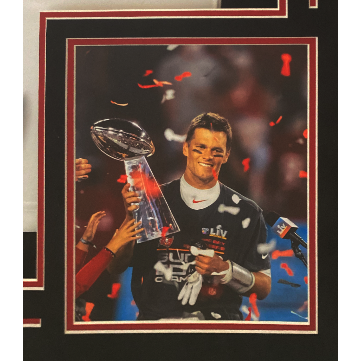 Tom Brady Autographed "SB LV MVP" Buccaneers 42" x 34" Framed Nike White Jersey Fanatics