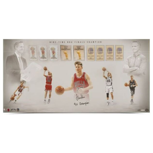 Steve Kerr Autographed "9x Champs" Chicago Bulls 36 x 18 Photograph UDA LE 25/25