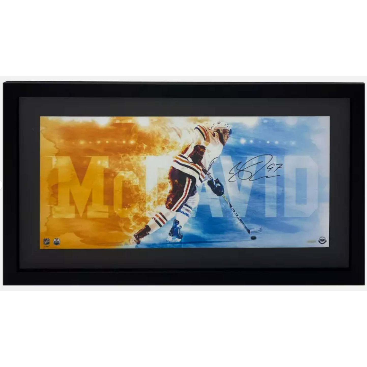 Connor McDavid Autographed Edmonton Oilers "Fire Speed" 16" x 30" Framed 12" x 26" Photo UDA