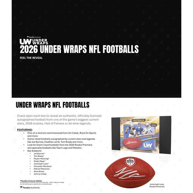 2026 Under Wraps Autographed NFL Football (Brady, Burrow, Mendoza) Fanatics