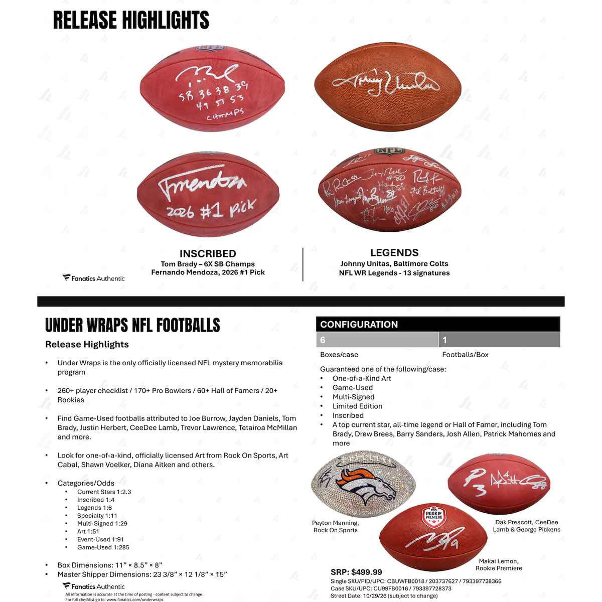 2026 Under Wraps Autographed NFL Football (Brady, Burrow, Mendoza) Fanatics
