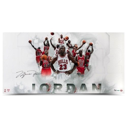 MICHAEL JORDAN Signed Chicago Bulls "Jersey Collage" 36 x 18 Photo UDA LE 123