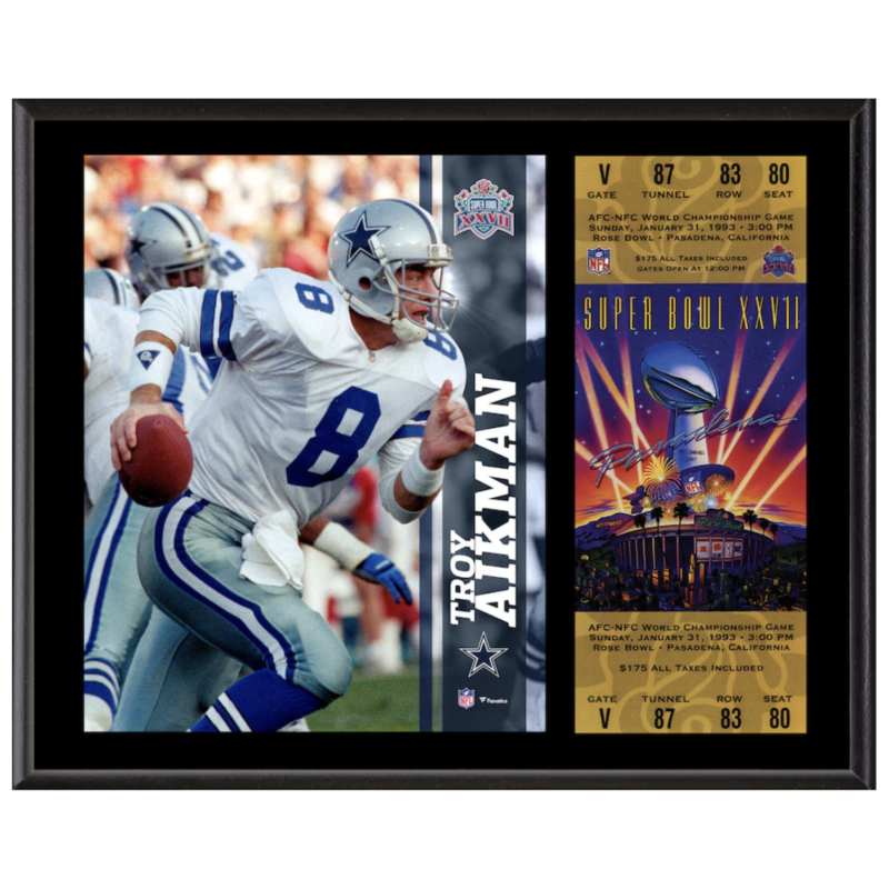 Troy Aikman Cowboys 12" x 15" SB XXVII Sublimated Plaque w/Replica Ticket