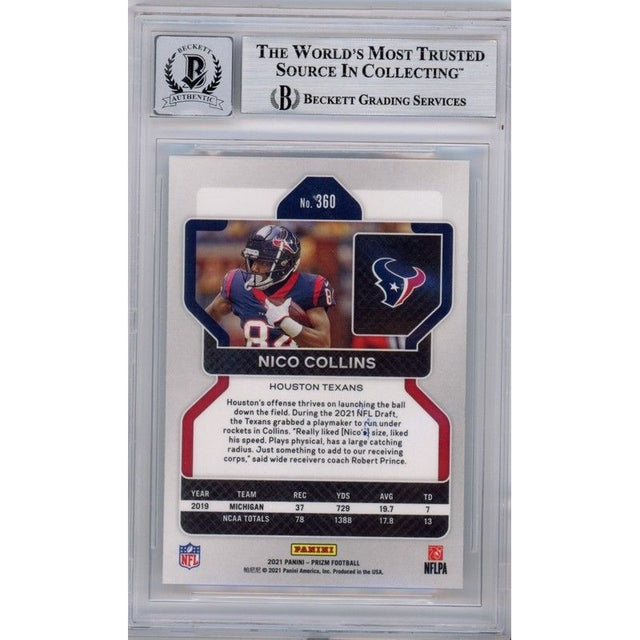 Nico Collins Autographed Houston Texans 2021 Panini Prizm RC Card #360 Texans Beckett 10