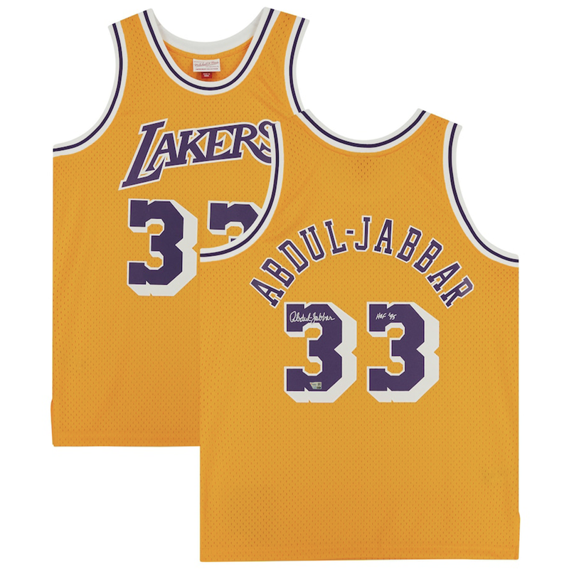 Kareem Abdul-Jabbar Autograped "HOF '95" LA Lakers M&N Swingman Jersey Fanatics