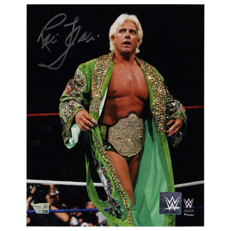 Ric Flair Autographed WWE Wearing Big Gold Title 8" x 10" Photograph Fanatics