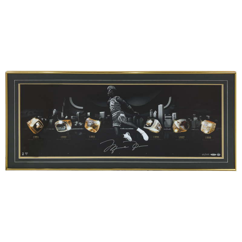 Michael Jordan Autographed Bulls "City of Rings Silver" Photograph UDA LE 23/123