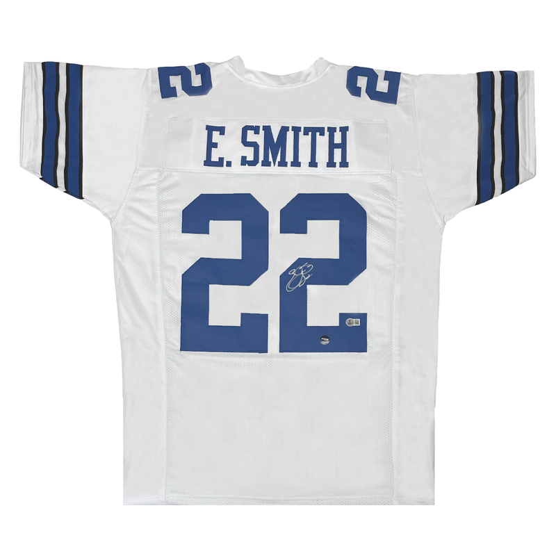 Emmitt Smith of the Cowboys Autographed Custom White #22 Jersey Beckett