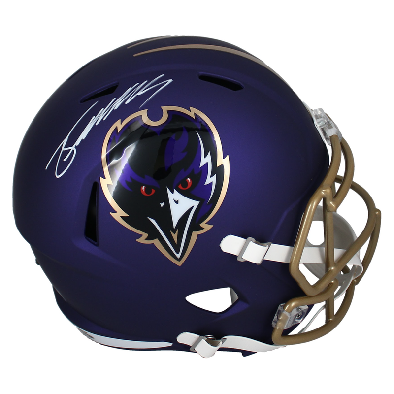 Zay Flowers Autographed Ravens Alternate Full Size Replica Speed Helmet Beckett