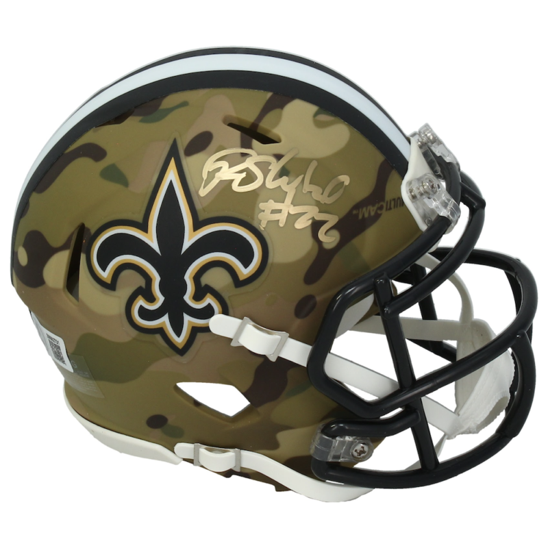 Rashid Shaheed Autographed (Gold) New Orleans Saints 'Camo' Mini Speed Helmet Beckett