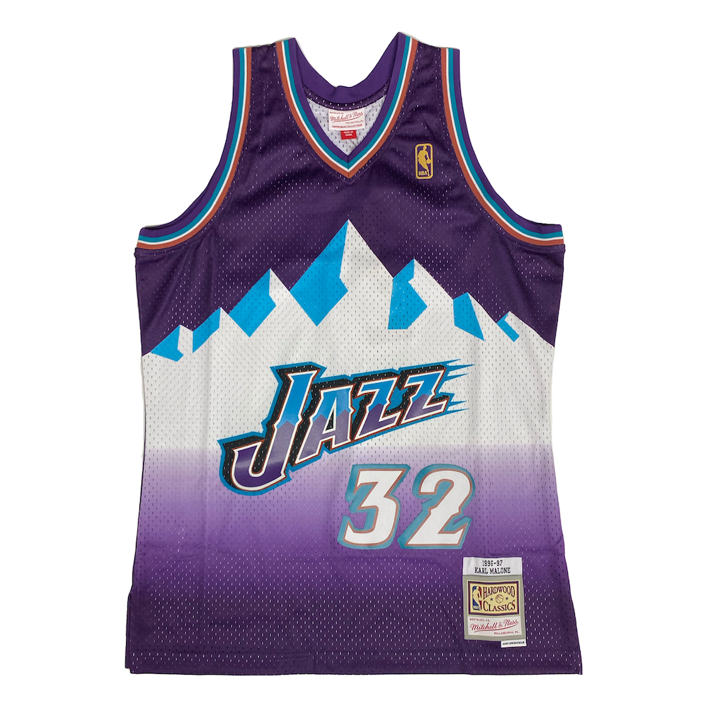 Karl Malone Autographed Utah Jazz M&N 1996 Purple Road Jersey Fanatics