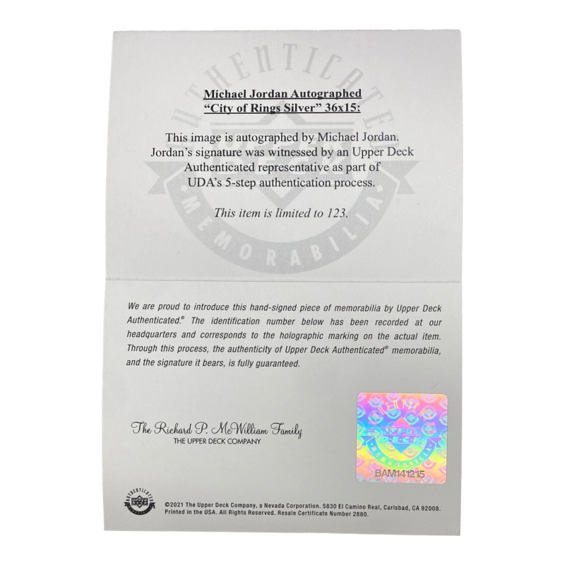 Michael Jordan Autographed Bulls "City of Rings Silver" Photograph UDA LE 23/123