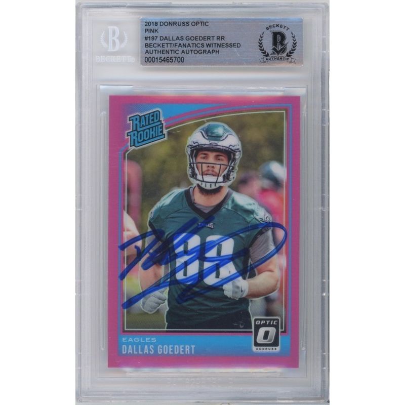 Dallas Goedert Autographed Philadelphia Eagles 2018 Donruss Optic Pink RC Card #197 Eagles BAS