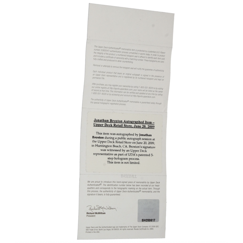 Jonathan Broxton Autographed MLB Official Baseball Los Angeles Dodgers UDA