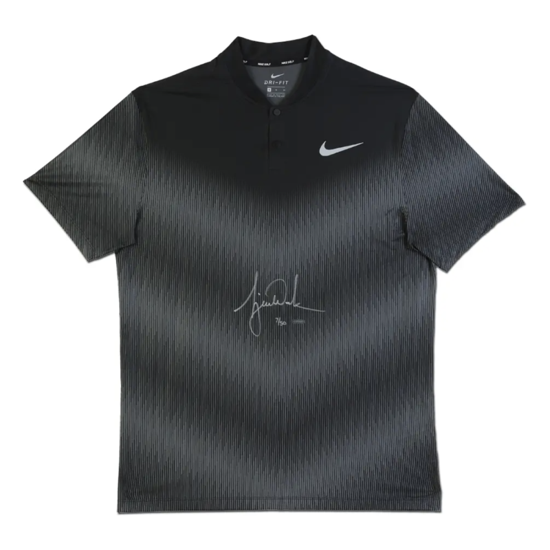 Nike Golf Tiger Woods Autographed Nike Black/Dark Grey/Silver Polo UDA LE 50