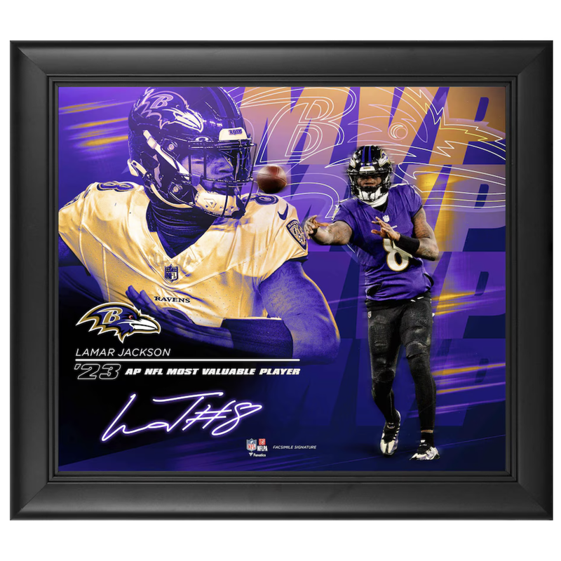 Lamar Jackson Ravens Framed 15" x 17" 2023 MVP Collage - Facsimile Sig. Fanatics