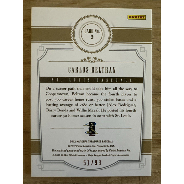 2012 Panini National Treasures Treasure Materials 51/99 Carlos Beltran St. Louis Cardinals #3