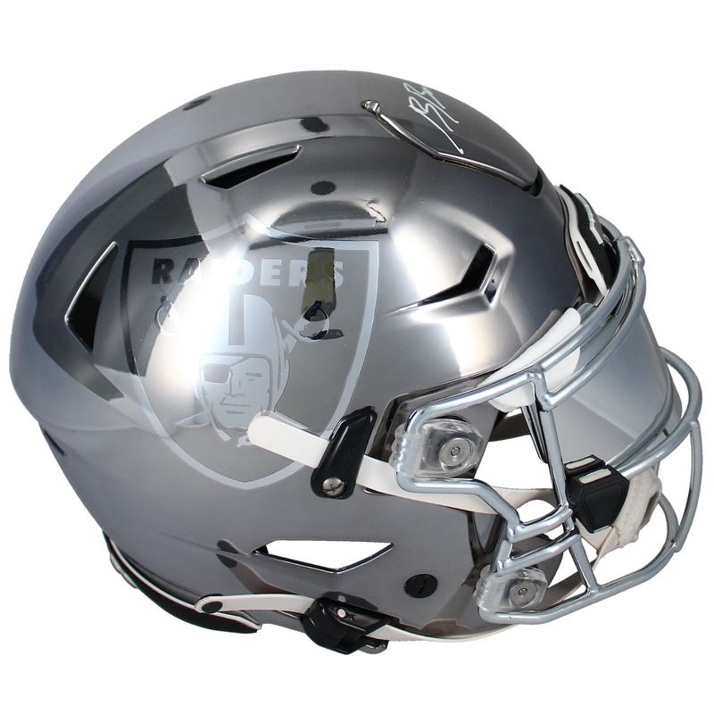 Brock Bowers Autographed Raiders Custom Chrome SpeedFlex Helmet Beckett