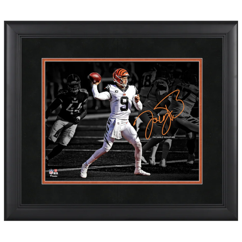 Joe Burrow Bengals Framed 11" x 14" Spotlight Photo - Facsimile Sig. Fanatics