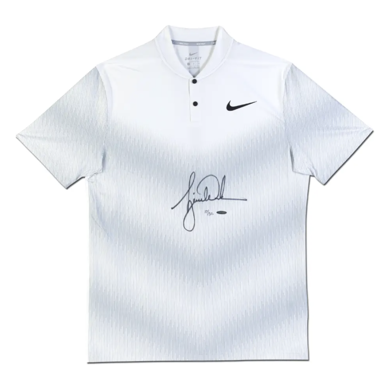 Nike Golf Tiger Woods Autographed Nike White/Wolf Grey/Black Polo UDA LE 50