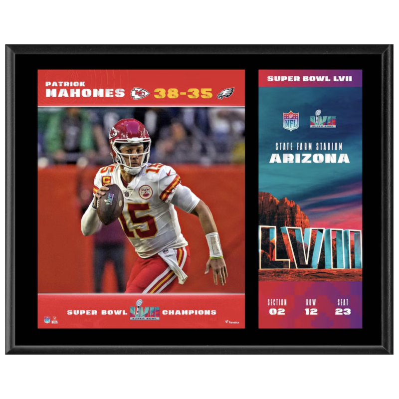Patrick Mahomes Chiefs 12" x 15" SB LVII Sublimated Plaque w/Replica Ticket