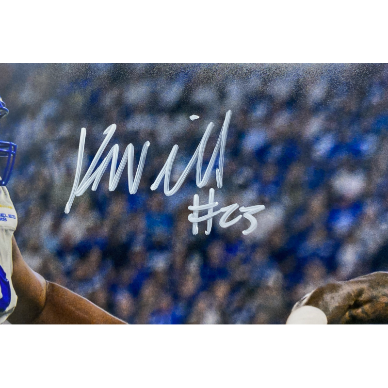 Kyren Williams Autographed (In White) Rams "Stiff Arm" 16" x 20" Photo Beckett