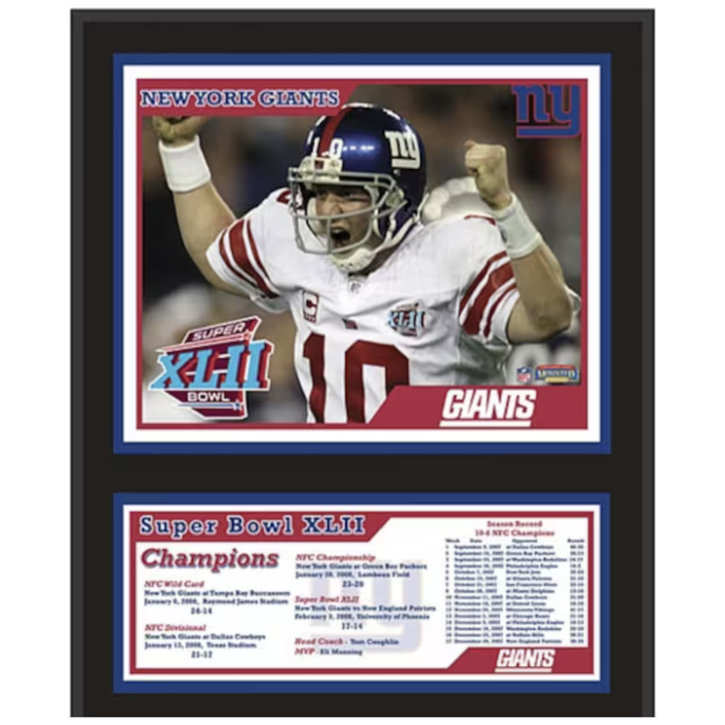 New York Giants 12" x 15" SB XLII Champions Sublimated Plaque Fanatics