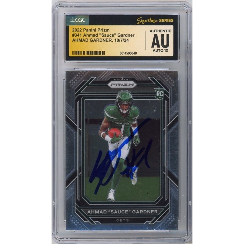 Ahmad Sauce Gardner Autographed 2022 Panini Prizm RC Card #341 Jets CGC AU 10