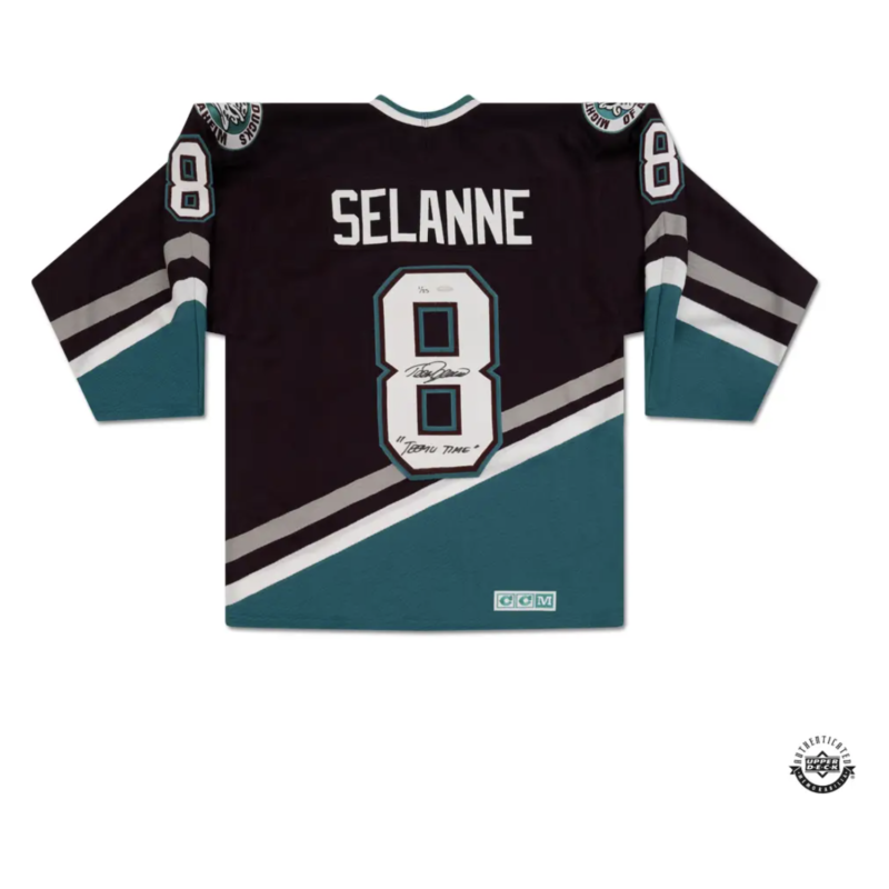 Teemu Selanne Autographed/Inscr Vintage Throwback Mighty Ducks 1997 Jersey UDA LE 25