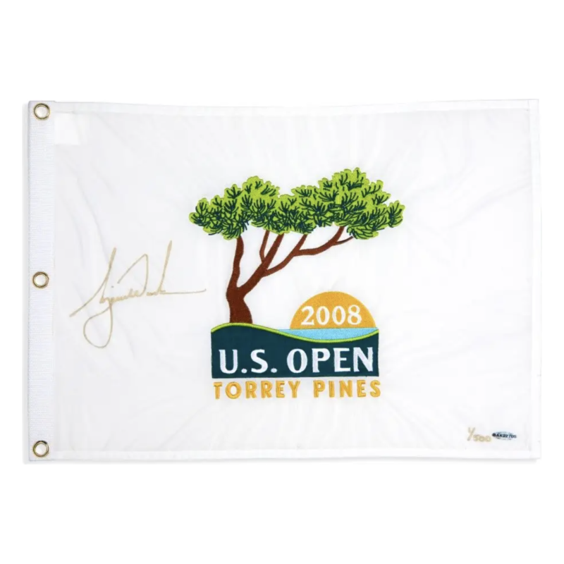 Tiger Woods Autographed Official 2008 US Open Championship Pin Flag UDA LE 500