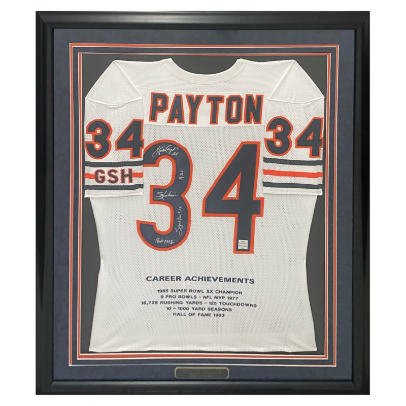 Walter Payton Autographed & Inscribed Chicago Bears Career Achievements Framed Jersey WPF COA