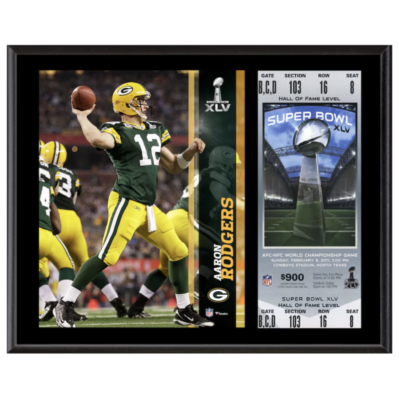 Aaron Rodgers Packers 12" x 15" SB XLV Sublimated Plaque w/Replica Ticket