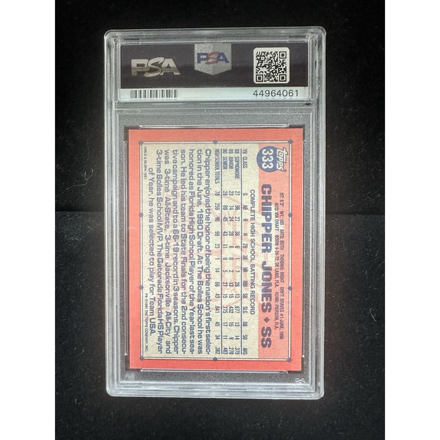CHIPPER JONES AUTOGRAPHED 1991 TOPPS ROOKIE CARD #333 ATLANTA BRAVES PSA AUTHENTIC