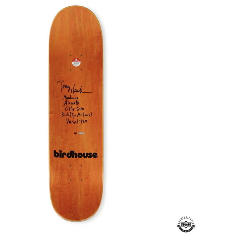 Tony Hawk Autographed/Insc Birdhouse Falcon 1 Orange Skateboard Deck UDA LE 1/1