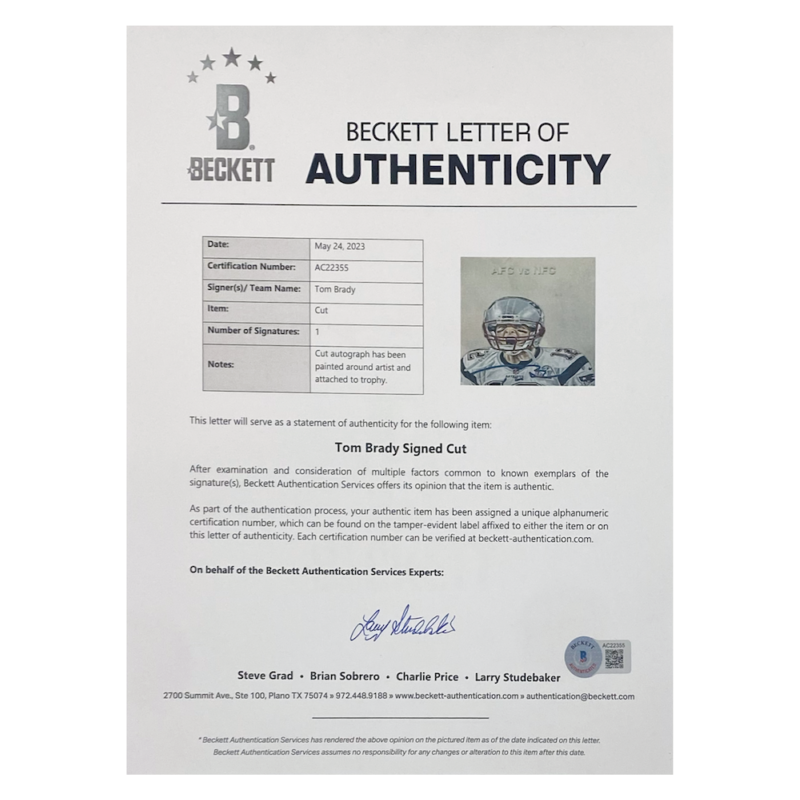 Tom Brady Autographed Patriots Painted Lombardi Trophy Beckett LE 2/12