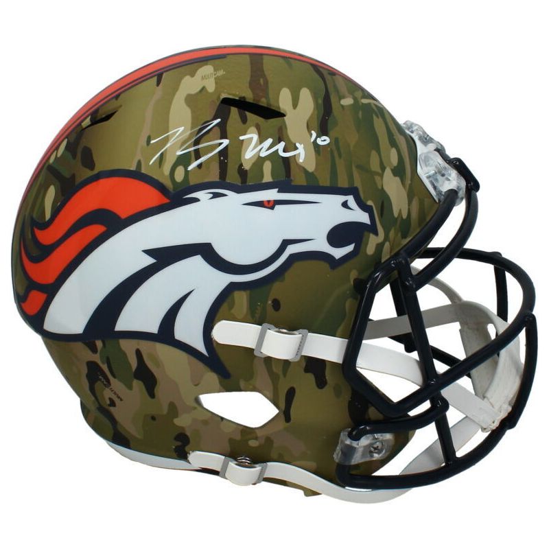 Bo Nix Autographed Denver Broncos Camo Full Size Speed Helmet Beckett