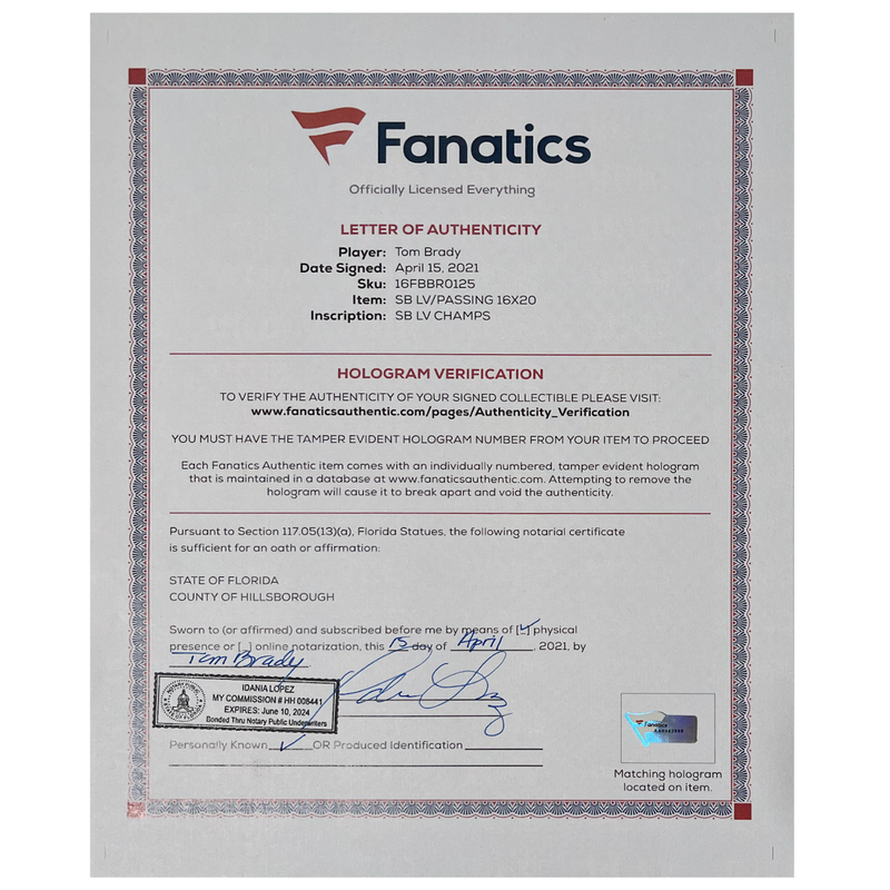 Tom Brady Autographed "SB LV Champs" Super Bowl 16" x 20" Photograph Fanatics