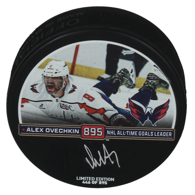 Alexander Ovechkin Autographed Capitals 895th Goal Hockey Puck LE 895 Fanatics