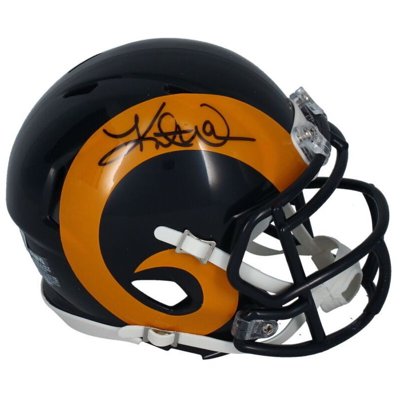 Kurt Warner Autographed Rams Throwback Mini Speed Helmet Beckett