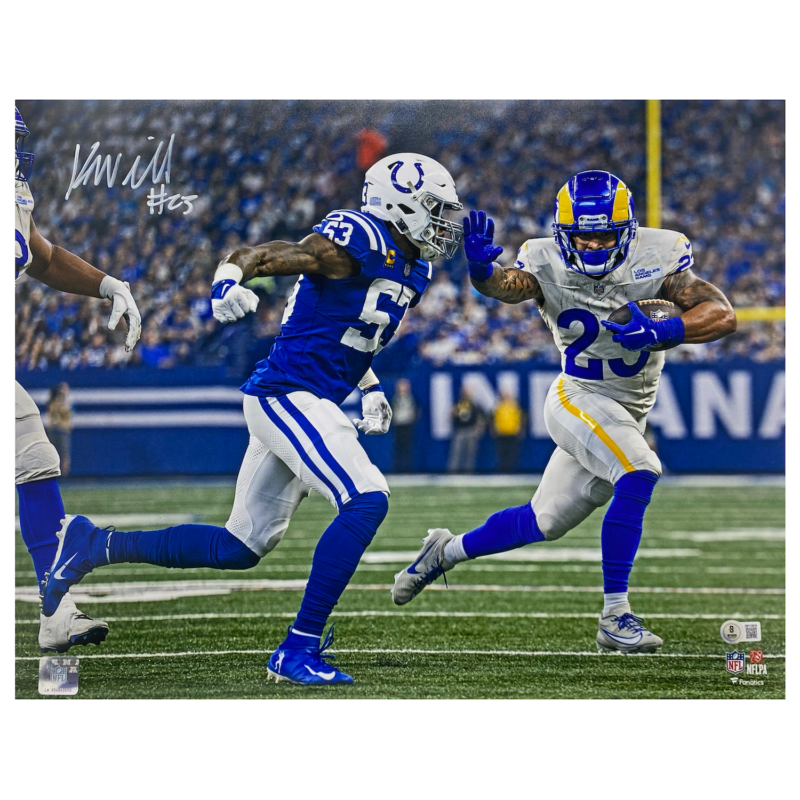 Kyren Williams Autographed (In White) Rams "Stiff Arm" 16" x 20" Photo Beckett