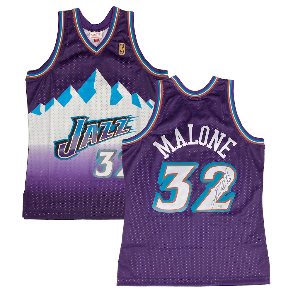 Karl Malone Autographed Utah Jazz M&N 1996 Purple Road Jersey Fanatics