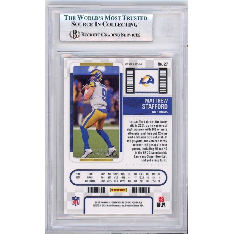 Matthew Stafford Autographed Los Angeles Rams 2022 Contenders Optic Red Rams Beckett