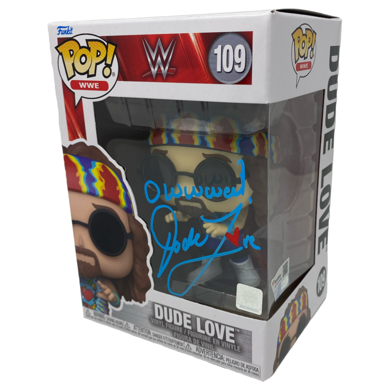 Dude Love Mick Foley Autographed "OWWW!" WWE #109 Funko Pop Figurine Fanatics