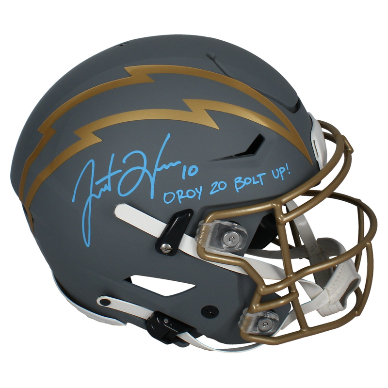 Justin Herbert Autographed Los Angeles Chargers "OPOY 20" "Bolt Up!" Speedflex Helmet Fanatics LE 25