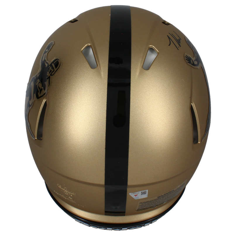 Travis Hunter Autographed "24 Heisman" Gold Logo Authentic Speed Helmet Fanatics