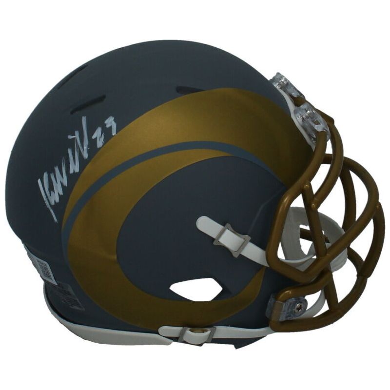 Kyren Williams Autographed (In White) Rams Slate Mini Speed Helmet Beckett