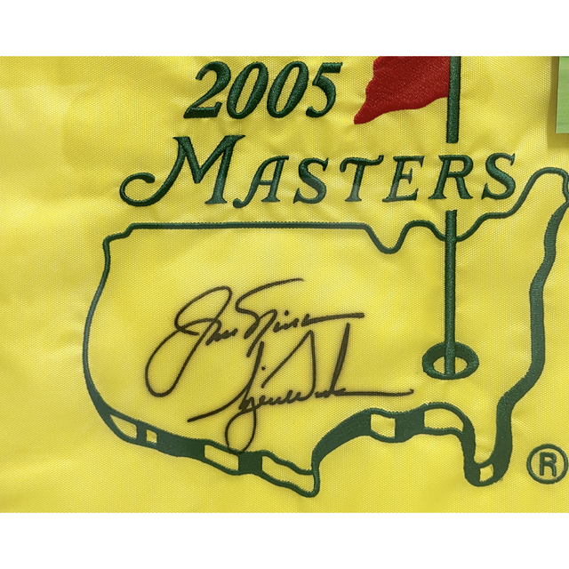 Tiger Woods / Jack Nicklaus Autographed Framed 2005 Masters Flag UDA LE 100