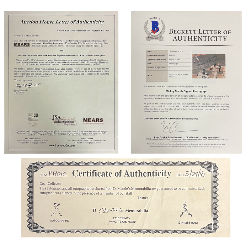 Mickey Mantle Autographed Yankees 8" x 10" Photographs Framed Display Beckett