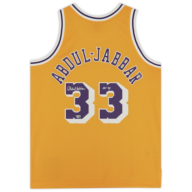 Kareem Abdul-Jabbar Autograped "HOF '95" LA Lakers M&N Swingman Jersey Fanatics