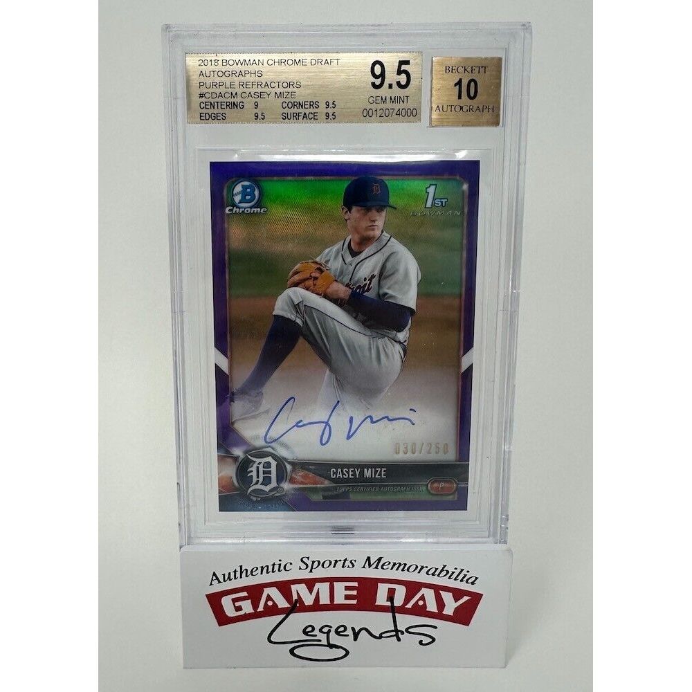 2018 Bowman Chrome Purple Refractor Casey Mize Rookie Auto /250 #CDA-CM BGS 9.5